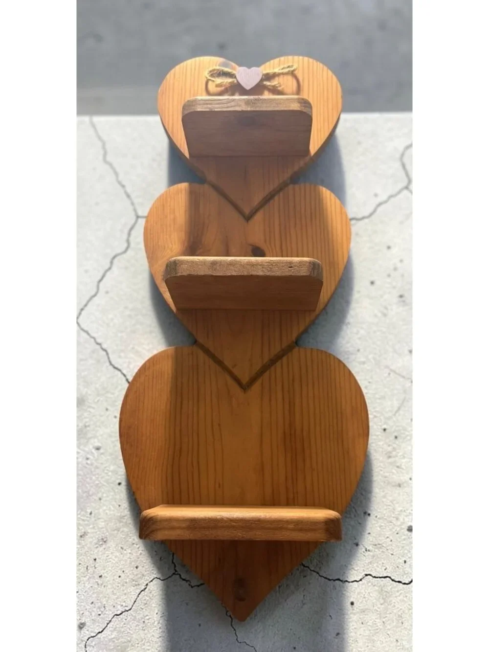 Home Interiors Heart-Shaped Wooden Wall Shelf With 3 Tiers & Bow Accent